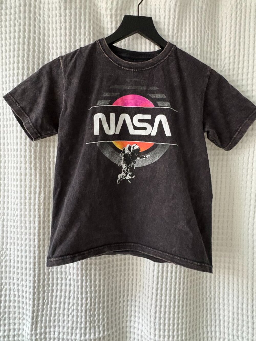 Hyper Space NASA kid's black cotton moon landing space travel T-shirt sz med/12